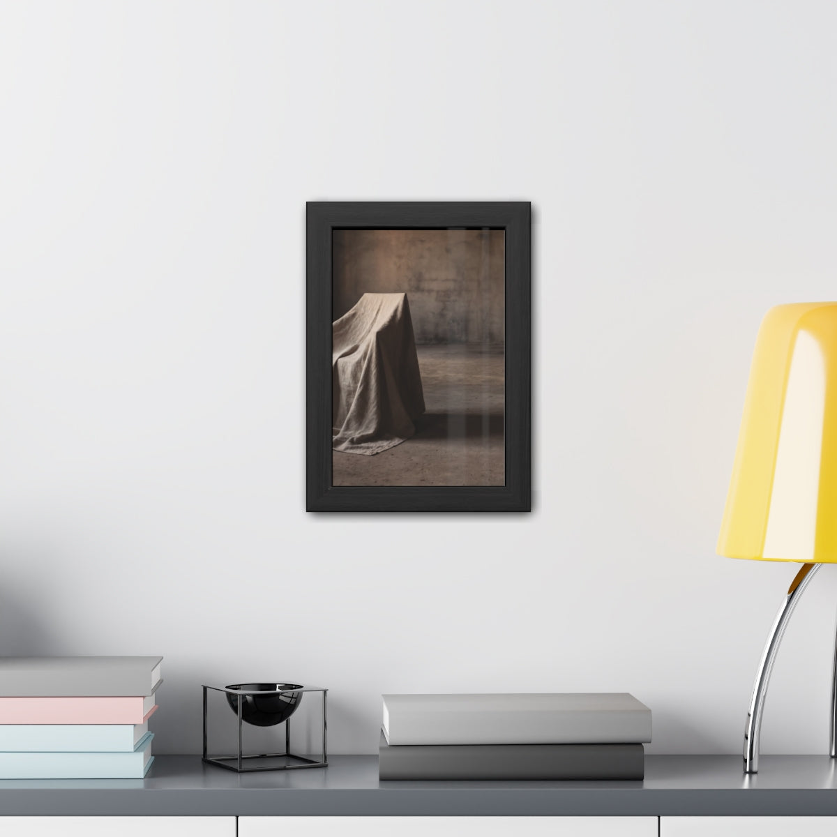 Framed Posters - Silent Shadow Covered Chair Art — Portrait...