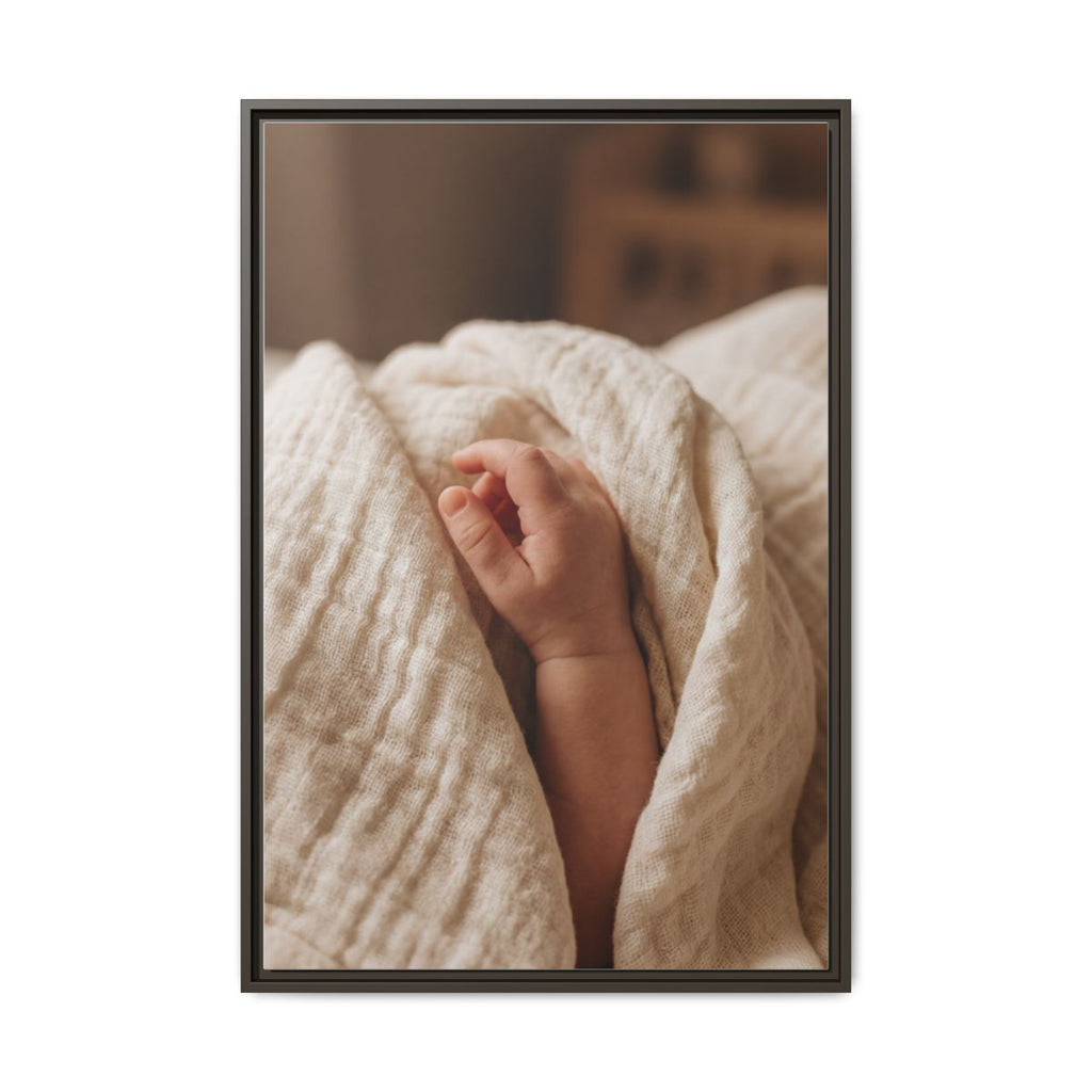 Framed Matte Canvas - Tender Newborn Hand (8×10, 9×12, 11×14, 12×16, 10×20, 12×18, 16×20, 16×24, 18×24, 12×36, 20×24, 16×32, 20×30, 24×30, 24×32, 16×48, 24×36, 24×48, 30×40, 20×60, 32×48, 30×60 & 40×60)