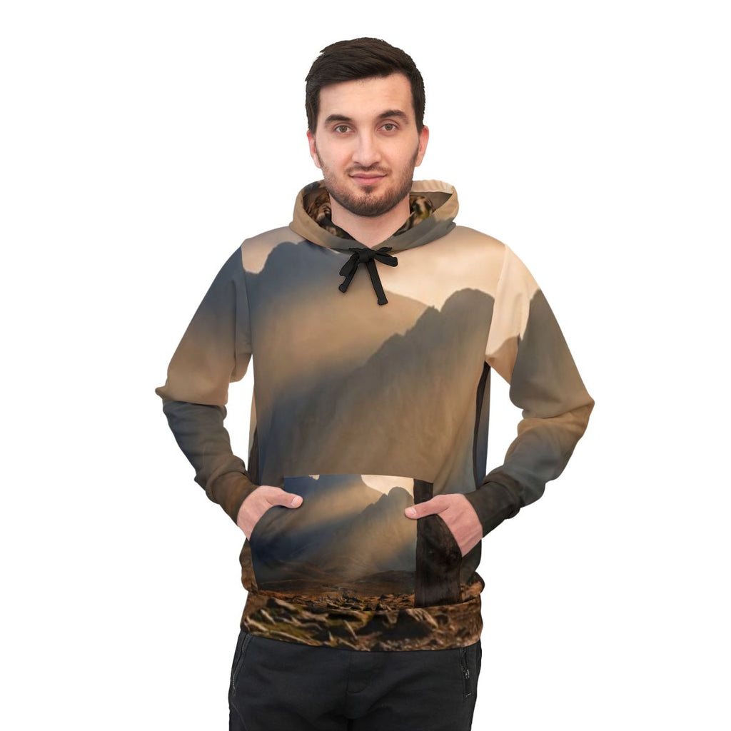 Men's Athletic Hoodie - Ancient Stone Column Mountain Sunset...