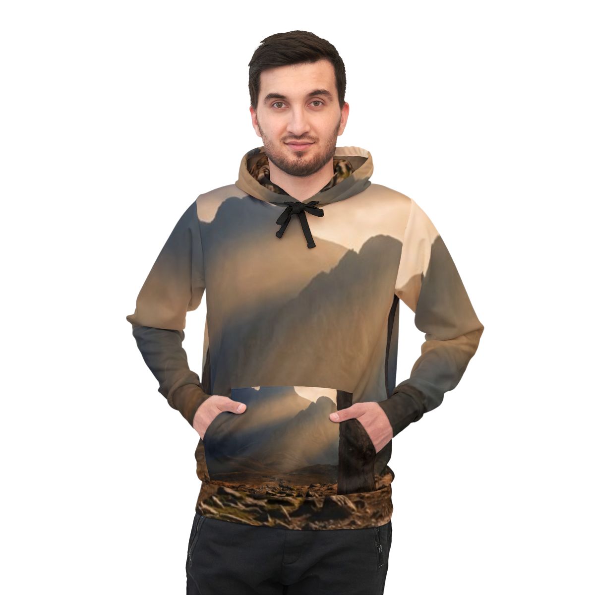 Men's Athletic Hoodie - Ancient Stone Column Mountain Sunset...