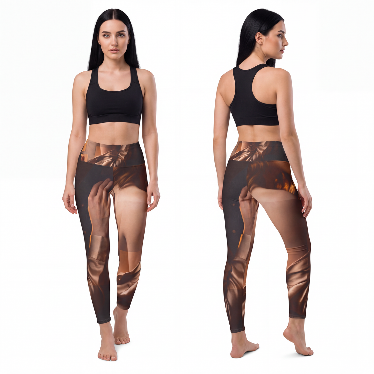 Women's Yoga Pants - Intimate Romance in Gold and Black... |...