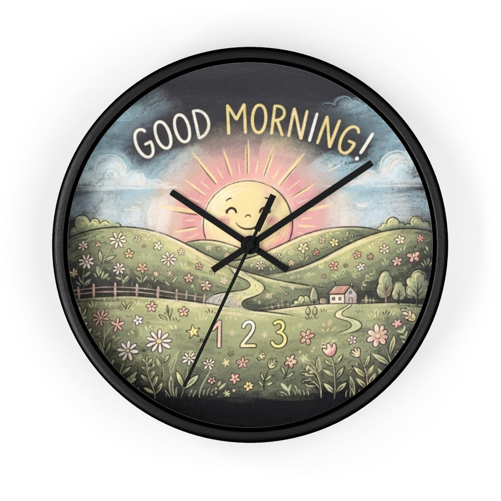 Wall Clock - Good Morning Sun Meadow Chalk Art | Echovira...