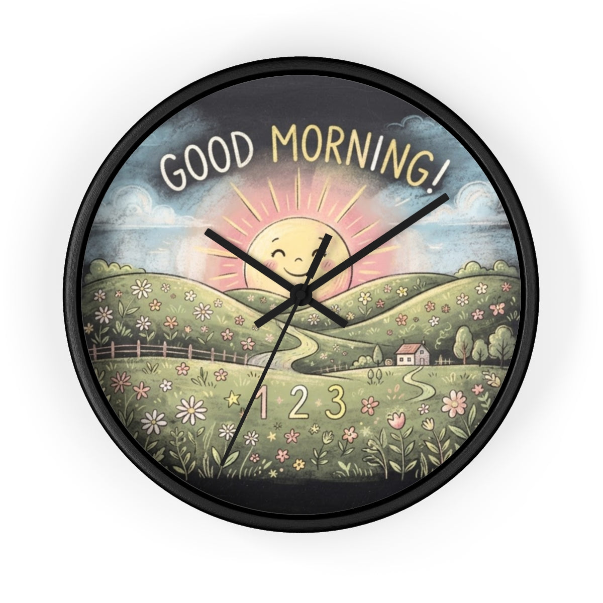 Wall Clock - Good Morning Sun Meadow Chalk Art | Echovira...