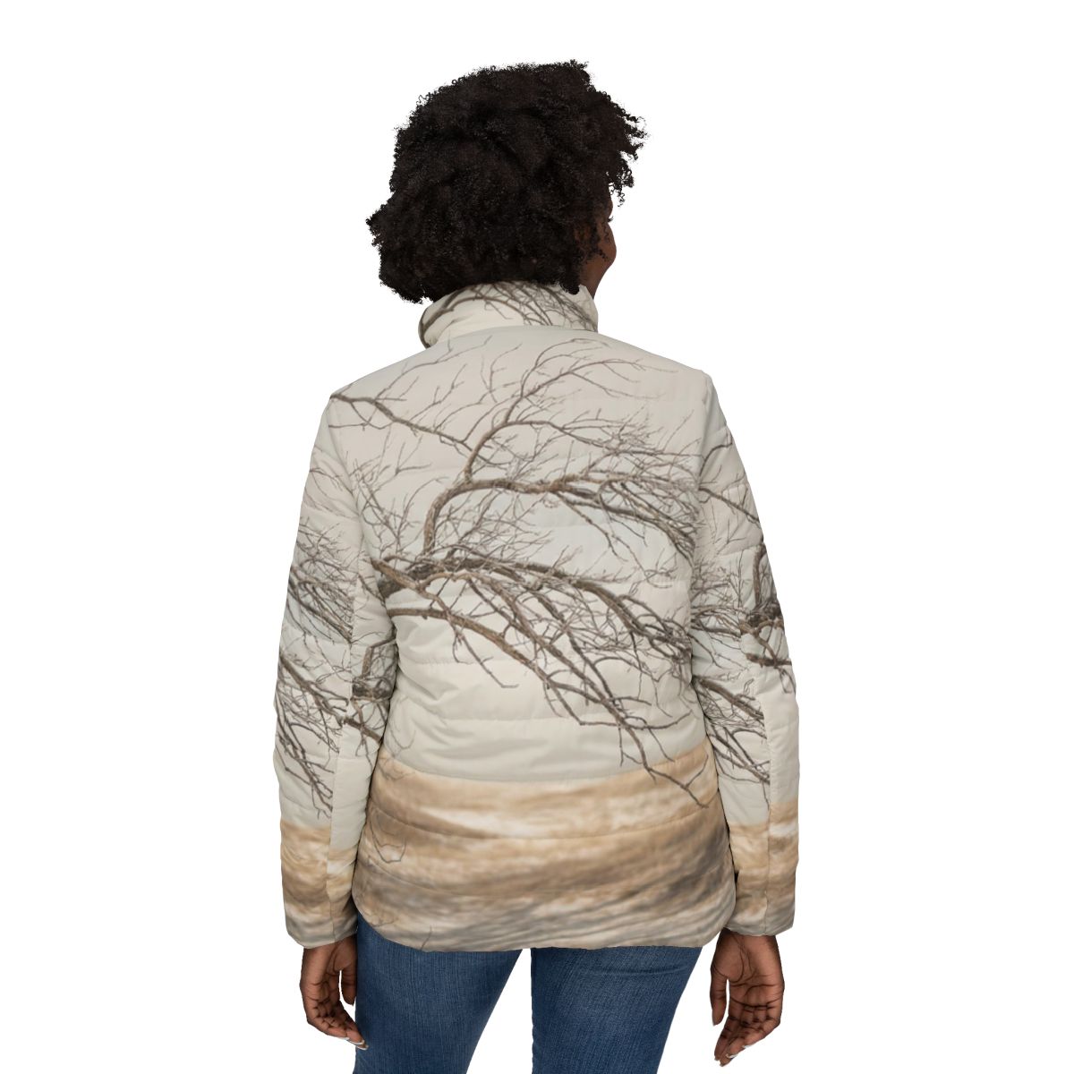 Women's Puffer Jacket - Winter Branch Solitude Landscape |...