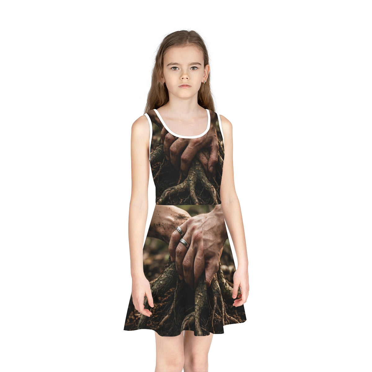 Girls' Sleeveless Sundress with Earthy Forest Art