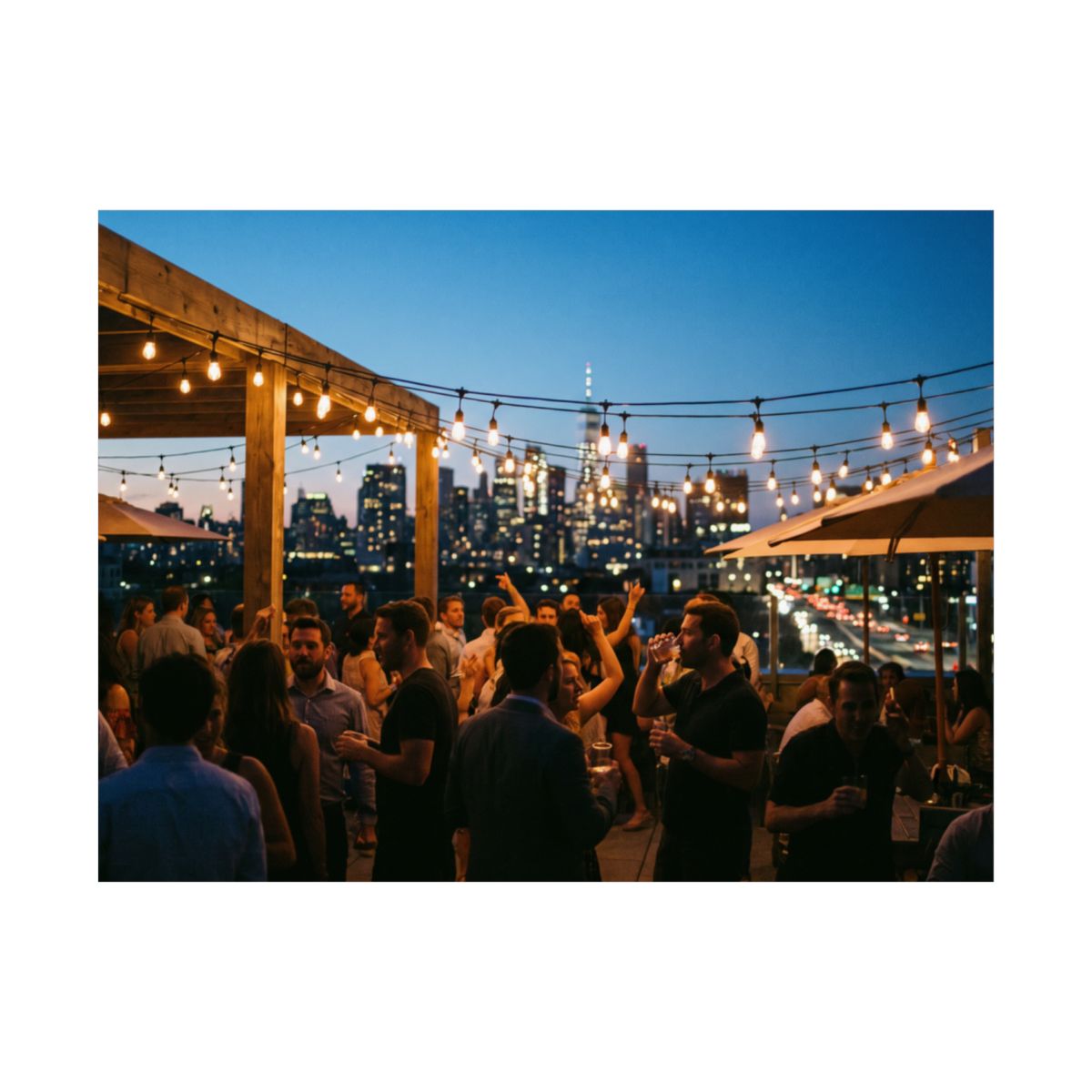 Matte Horizontal Posters - City Skyline Rooftop Party Scene...