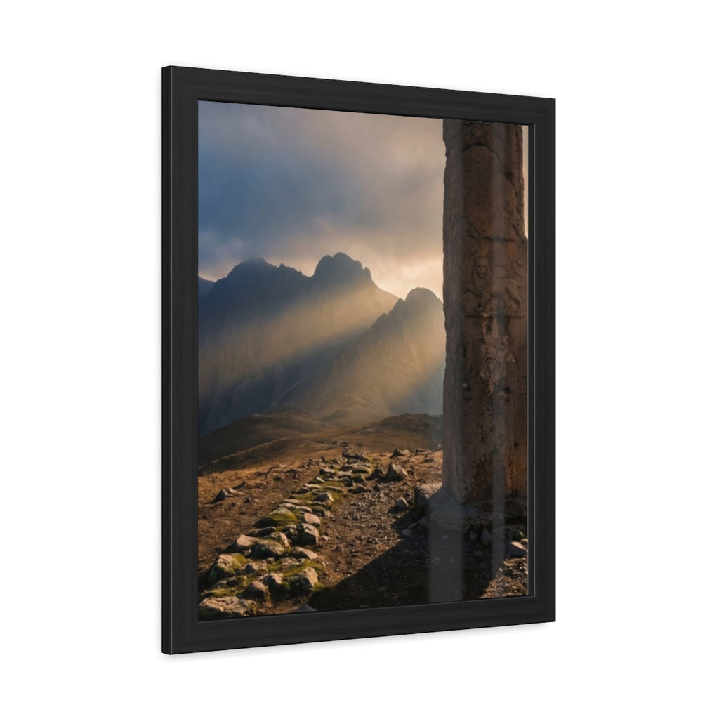 Framed Posters - Ancient Stone Column Mountain Sunset Art......