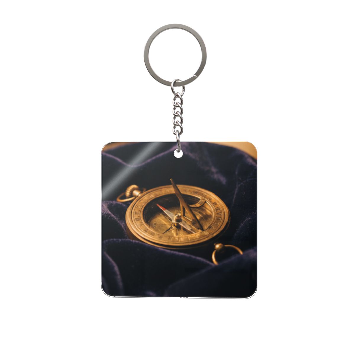 Vintage Brass Sundial Compass Square Keychain