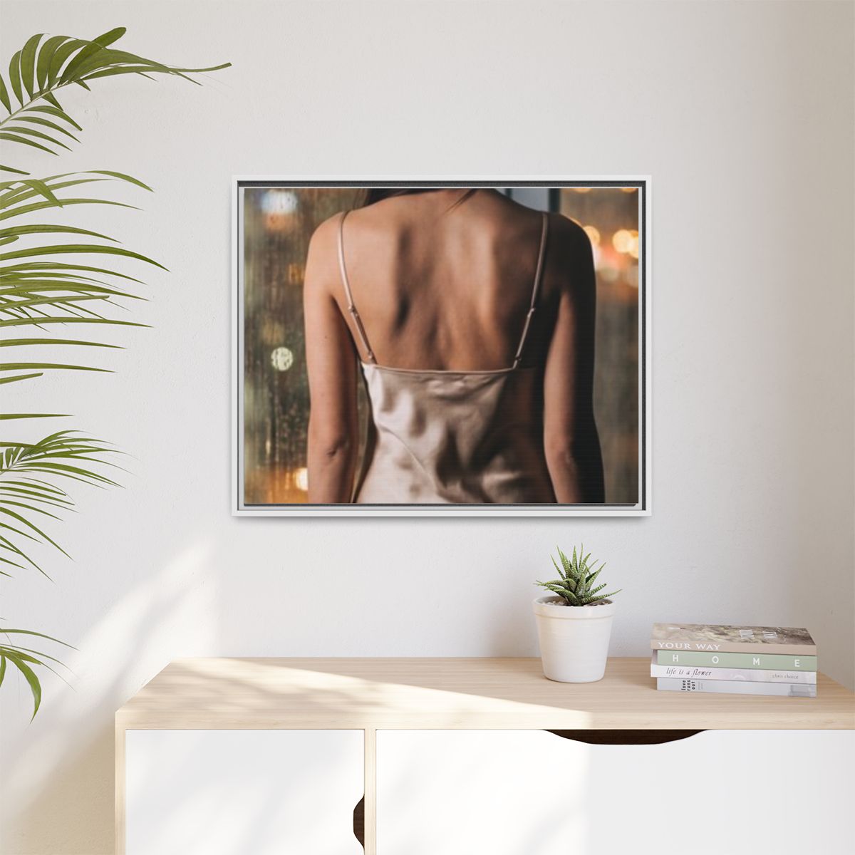 Matte Canvas, Framed - Rainy City lights Glow — White /... |...