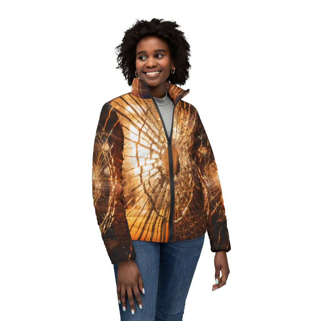 Women's Puffer Jacket - Shattered Light Moody Glass Art |...