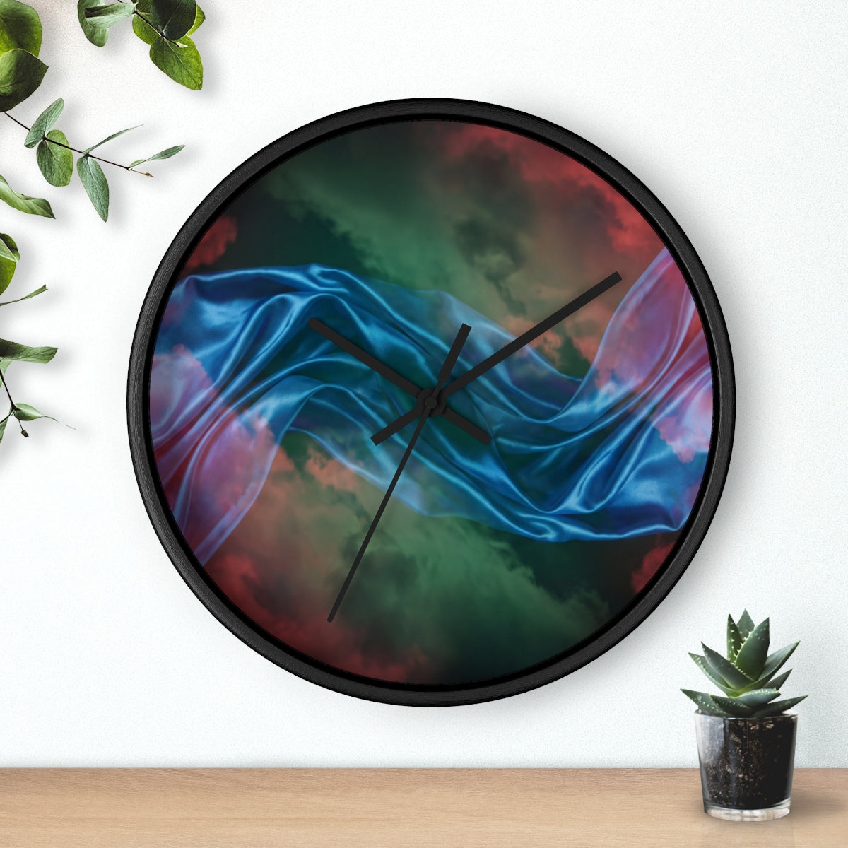 Wall Clock - Celestial Silk Waves Cloudscape Art | Echovira...