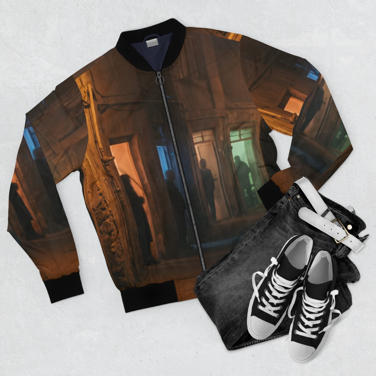 Men's Bomber Jacket - Shadowed Alleyway Mystery Art Print |...
