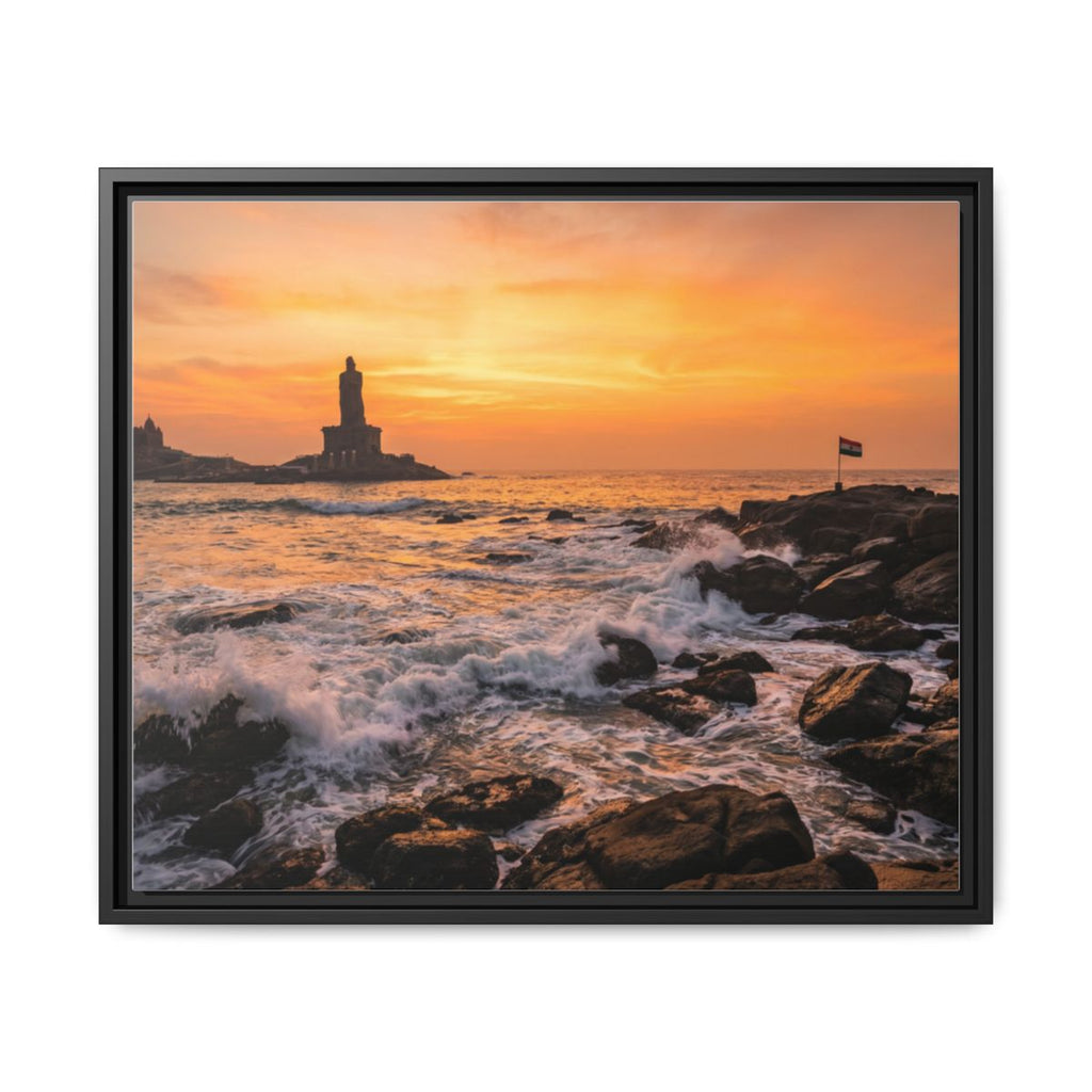 Framed Canvas - Golden Coast Dawn — Black / 1.25"
