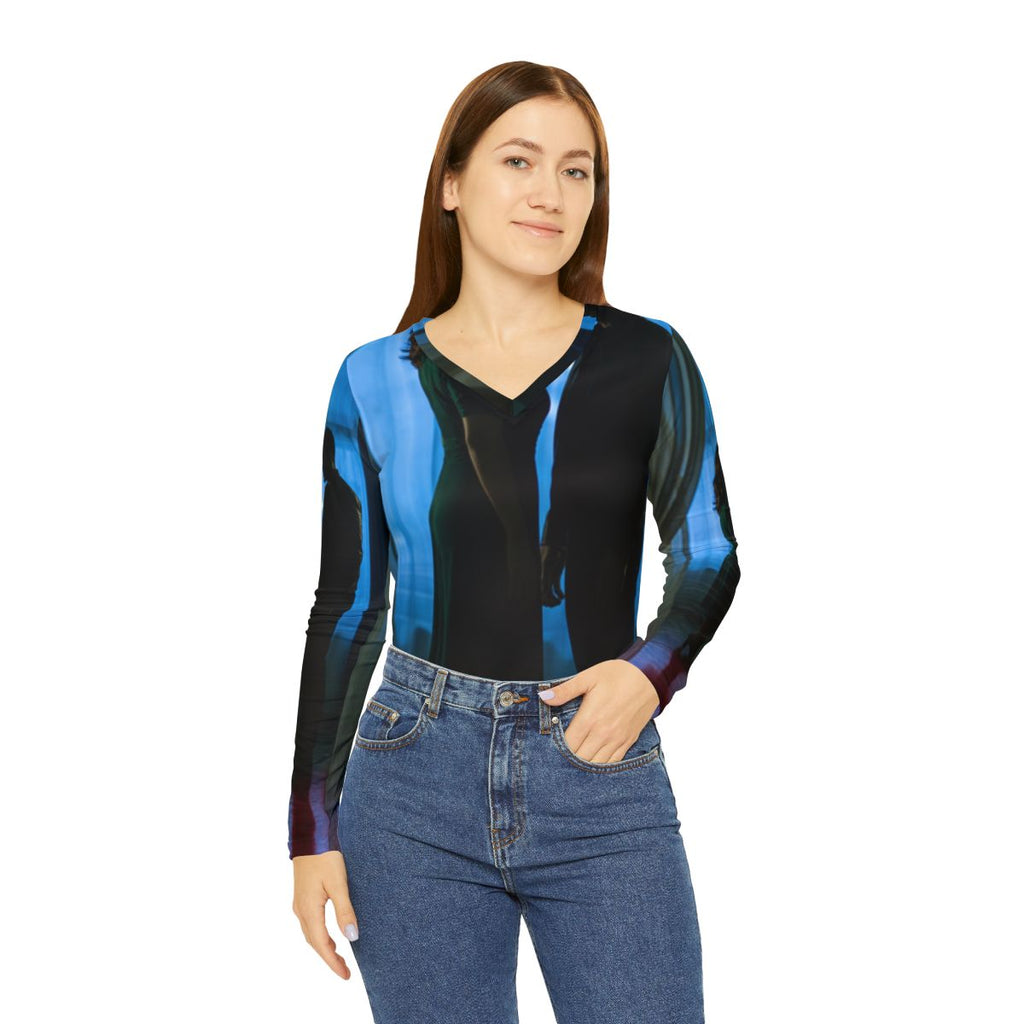 Women's Long Sleeve V-Neck Shirt Romantic Art