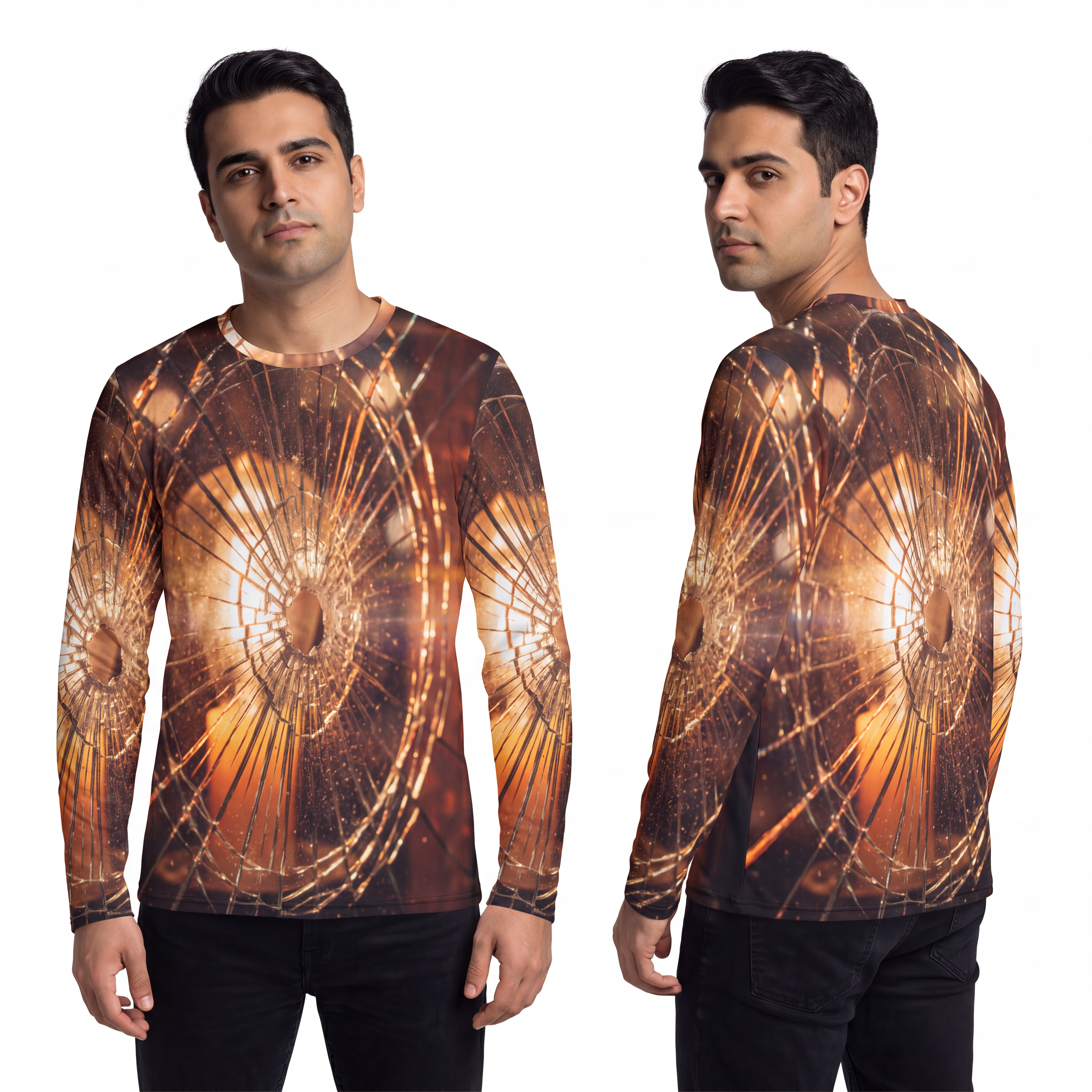 Men's Long Sleeve Shirt - Fractured Light - Shattered Glass...