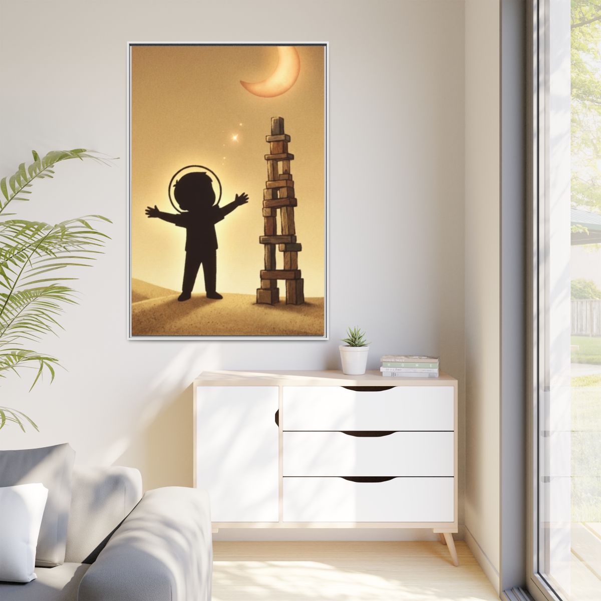 Matte Canvas, Framed - Dreaming Under Crescent Moon... |...