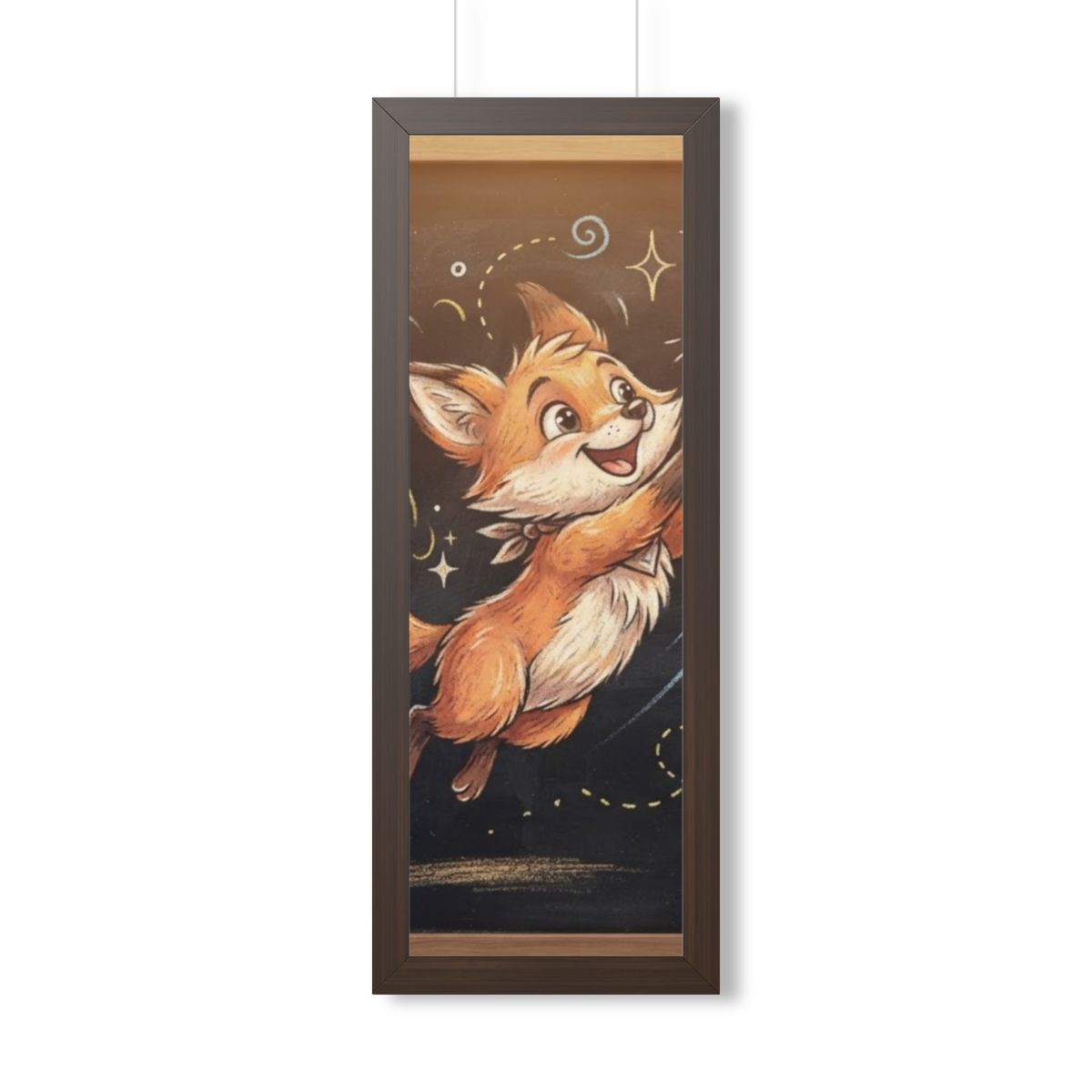 Framed Vertical Poster - Playful Fox Wall Decor — Walnut......