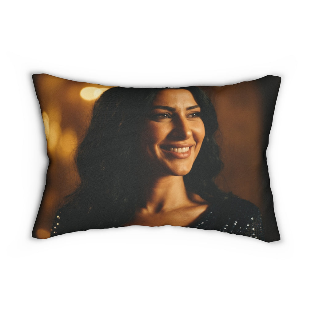Spun Polyester Lumbar Pillow - Golden Hour Glamour Portrait...