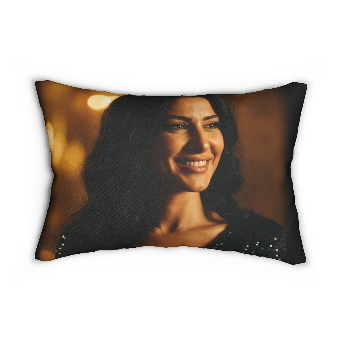 Spun Polyester Lumbar Pillow - Golden Hour Glamour Portrait...