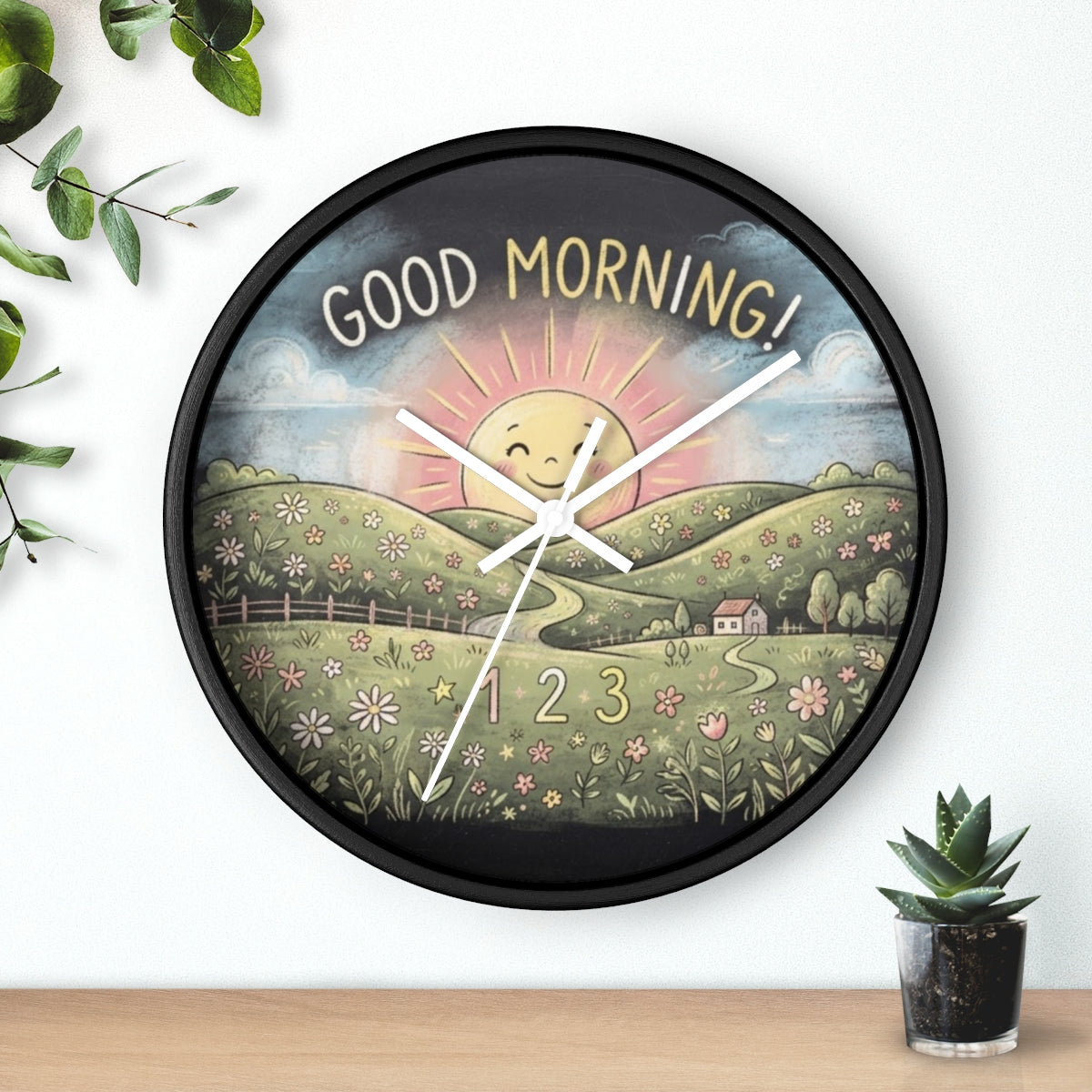 Wall Clock - Good Morning Sun Meadow Chalk Art | Echovira...