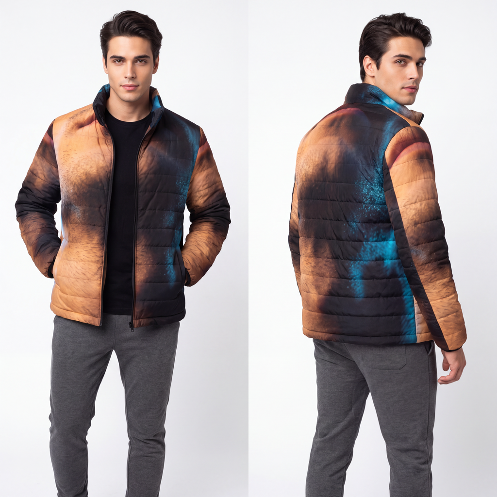 Men's Puffer Jacket - Neon Horizon Portrait | Echovira...