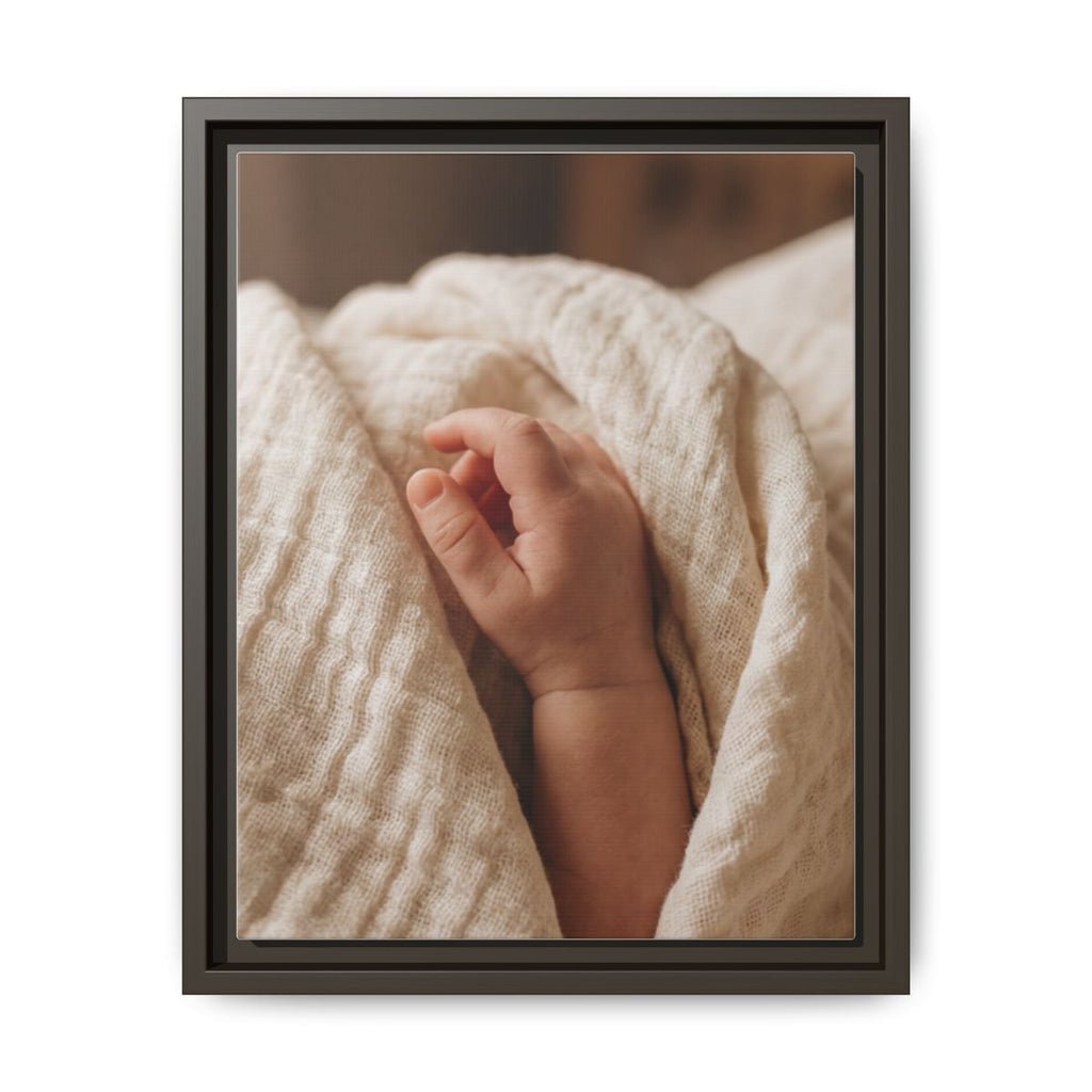 Framed Matte Canvas - Tender Newborn Hand (8×10, 9×12, 11×14, 12×16, 10×20, 12×18, 16×20, 16×24, 18×24, 12×36, 20×24, 16×32, 20×30, 24×30, 24×32, 16×48, 24×36, 24×48, 30×40, 20×60, 32×48, 30×60 & 40×60)