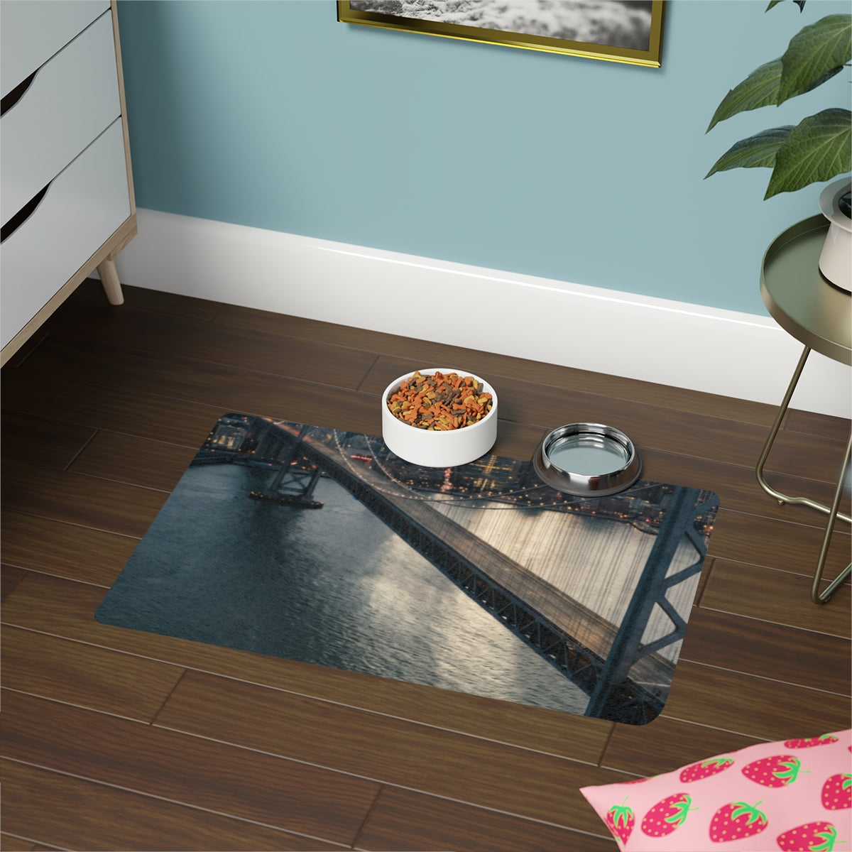 Pet Food Mat 12x18 - City Twilight Bridge | Echovira Gallery