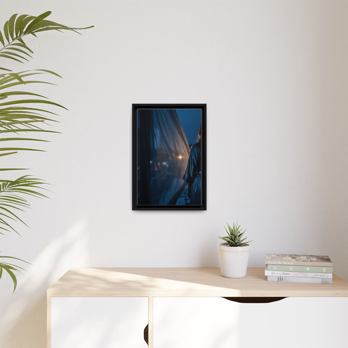 Matte Canvas, Framed - Nocturnal Solitude Silhouette — Black...