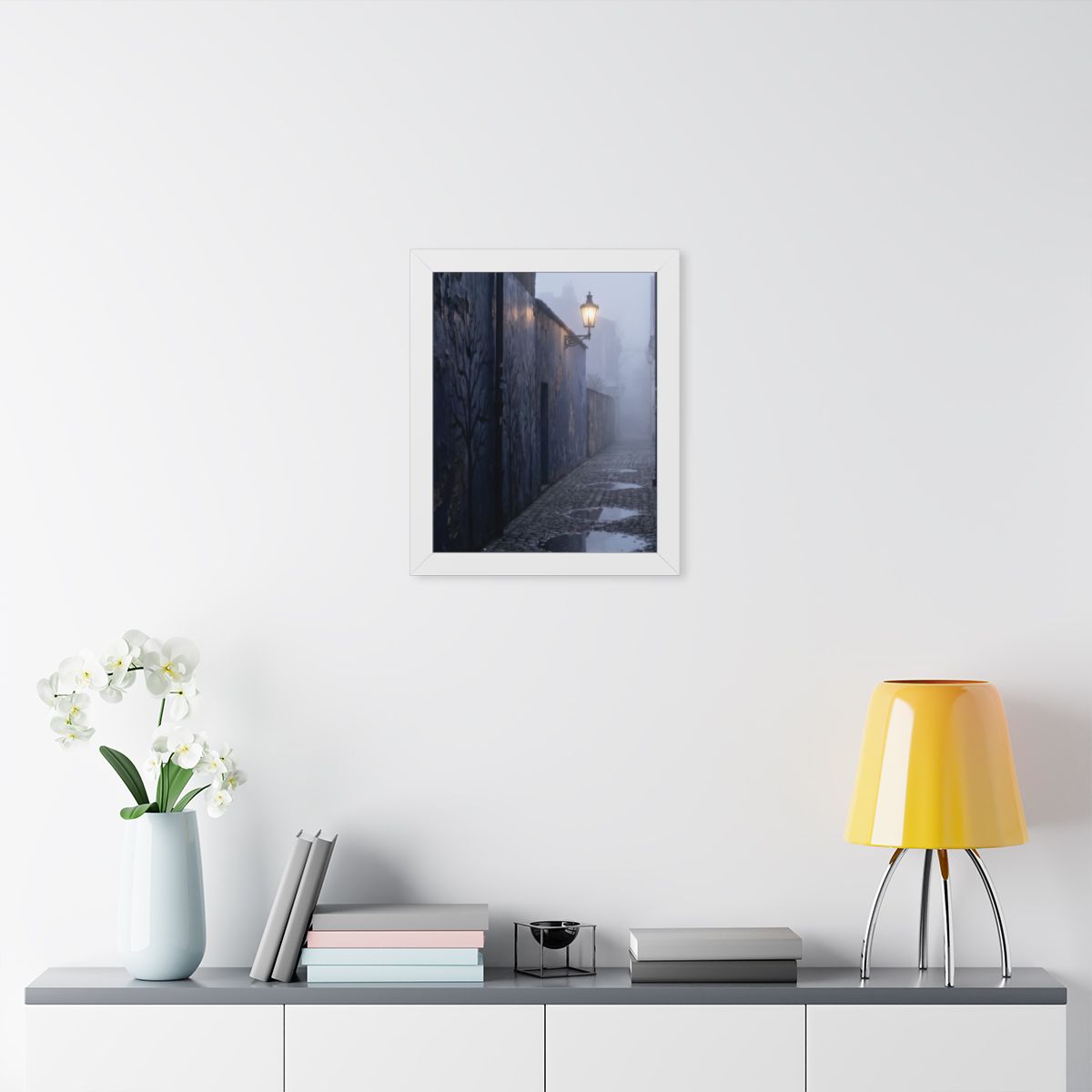 Framed Vertical Poster - Cobblestone in Mist — White (11×14...