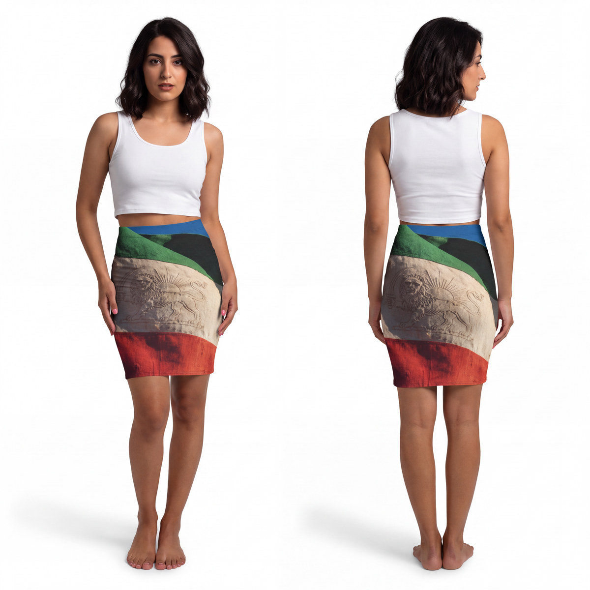 Women's Mid-Waist Pencil Skirt - Vintage Persian Lion and......