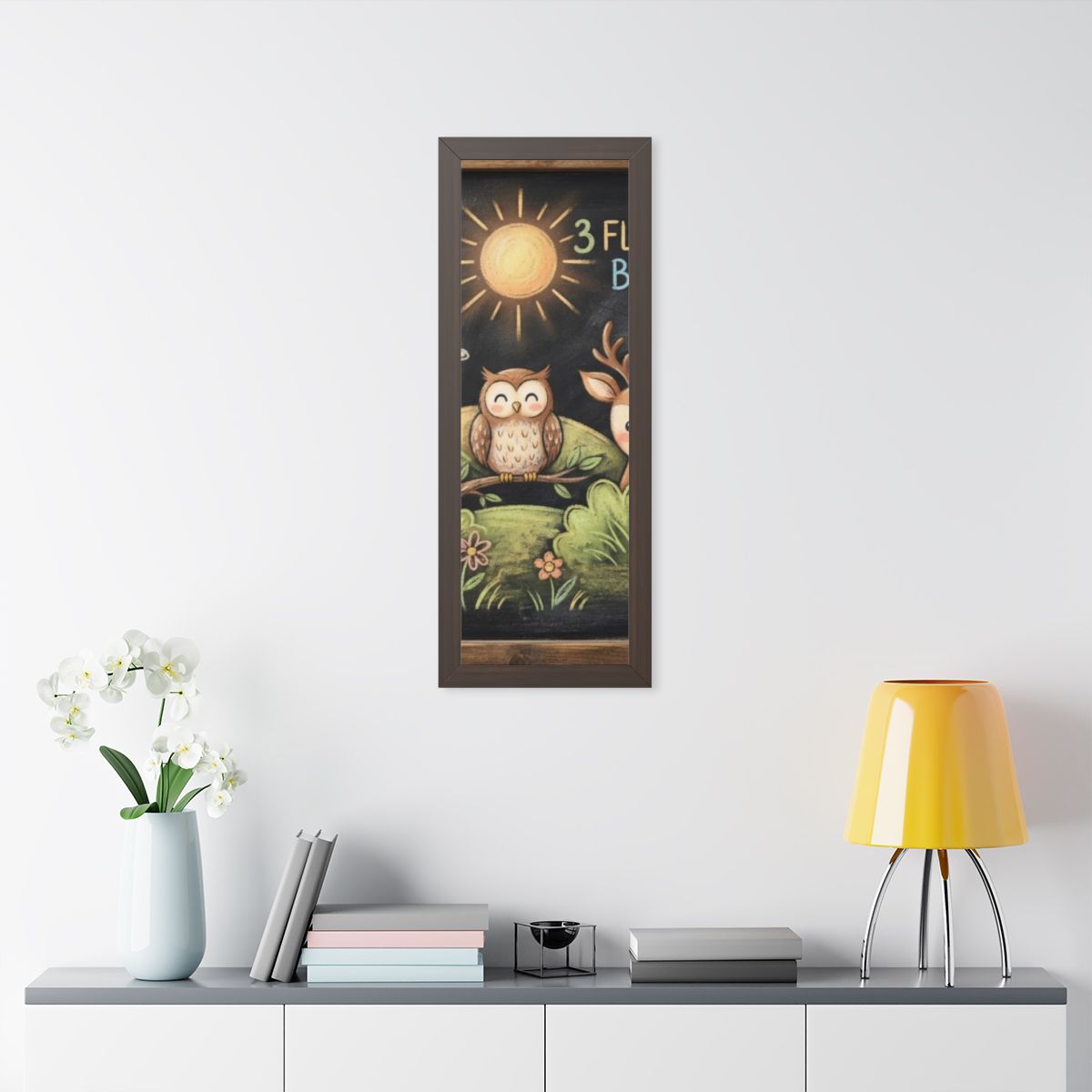 Framed Vertical Poster - Woodland Friends Meadow — Walnut......