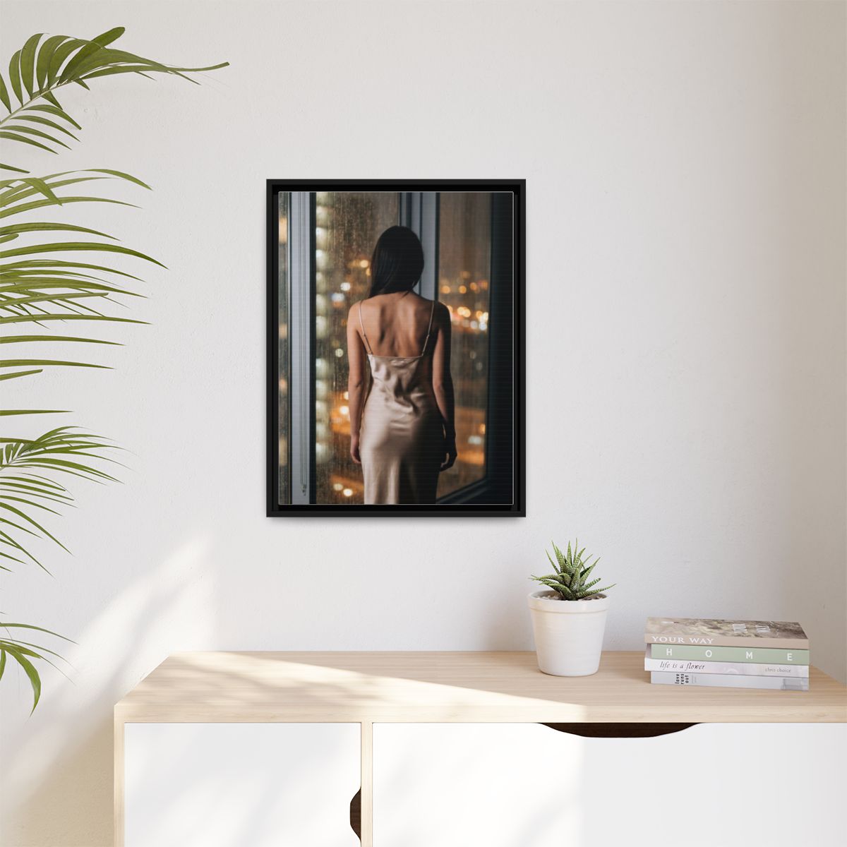 Matte Canvas, Framed - Rainy City lights Glow — Black /... |...