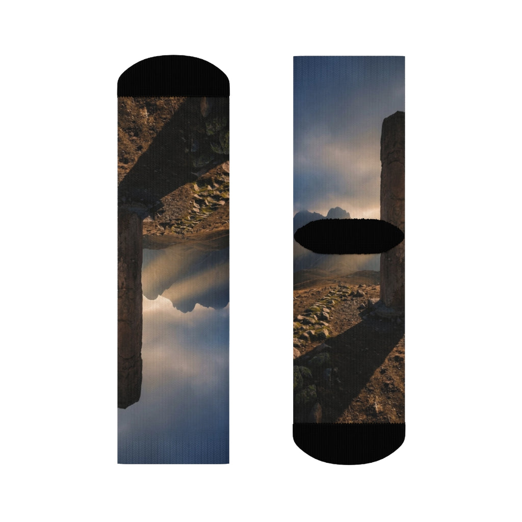 Crew Socks - Ancient Monolith Landscape Wall Art | Echovira...