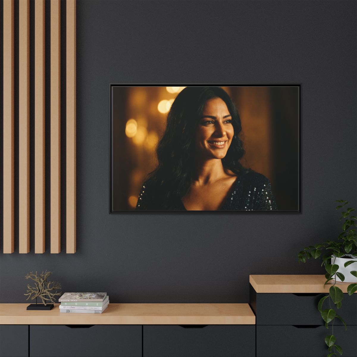 Framed Canvas Art - Golden Glamour — Black / 1.25"