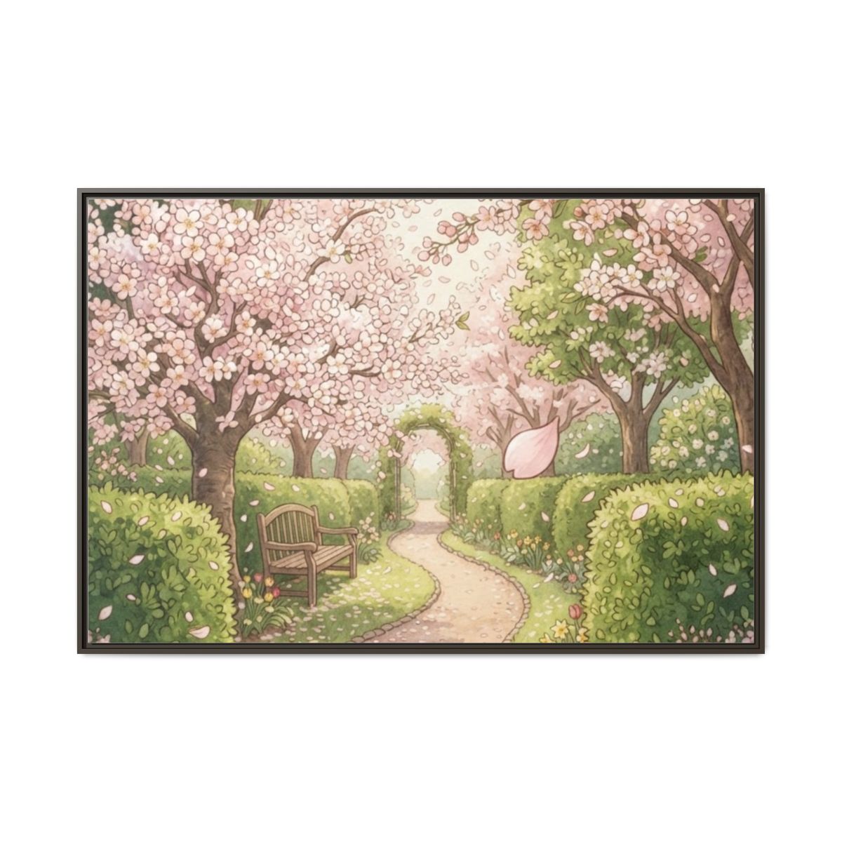 Matte Canvas Framed - Spring Blossom Pathway — Espresso /......
