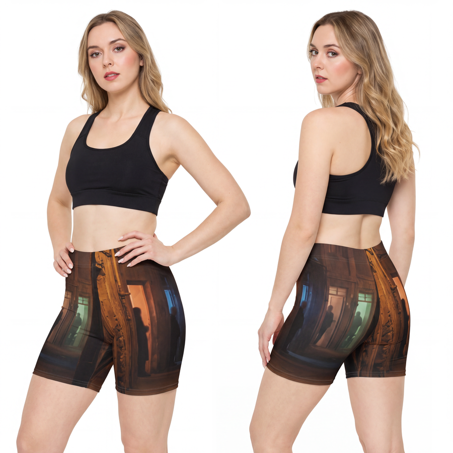 Women's Biker Shorts - Shadowed Alleyway Mystery Art Print
