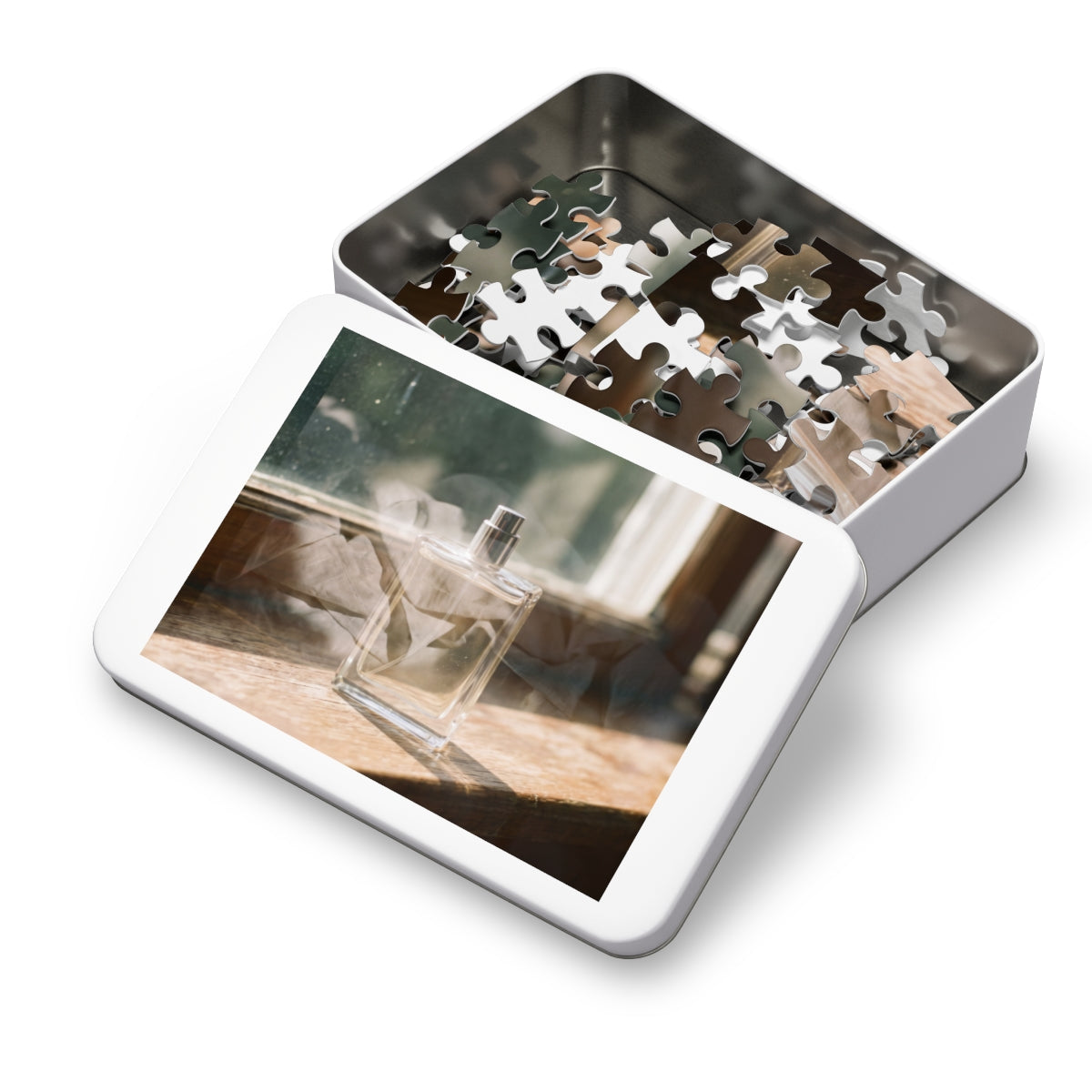 Jigsaw Puzzle with Tin - Golden Hour Perfume Still Life Wall...