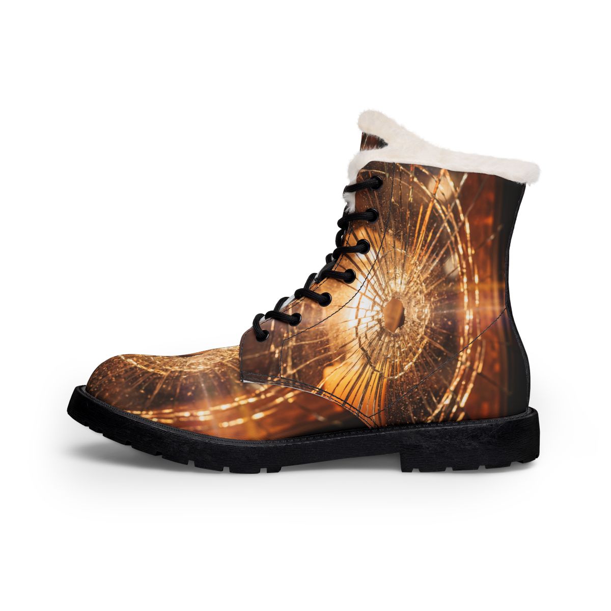 Women's Fur and Leather Boots - Shattered Amber Light Art |...