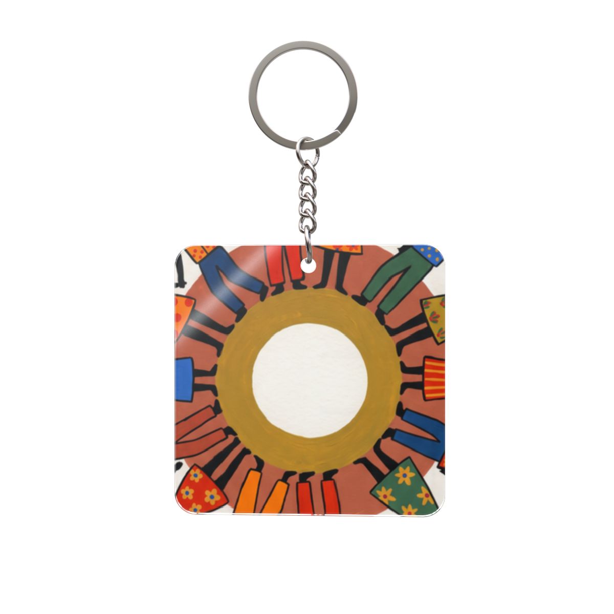 Square Keychain - Unity Mandala Folk Art | Echovira Gallery