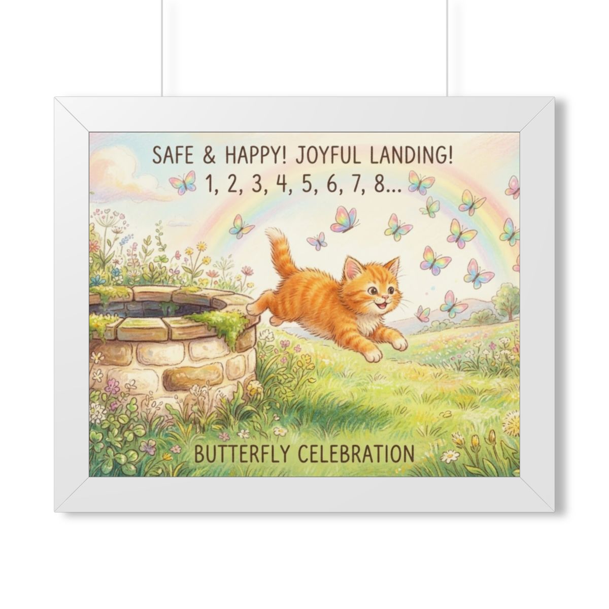 Framed Horizontal Poster - Joyful Kitten Meadow — White... |...