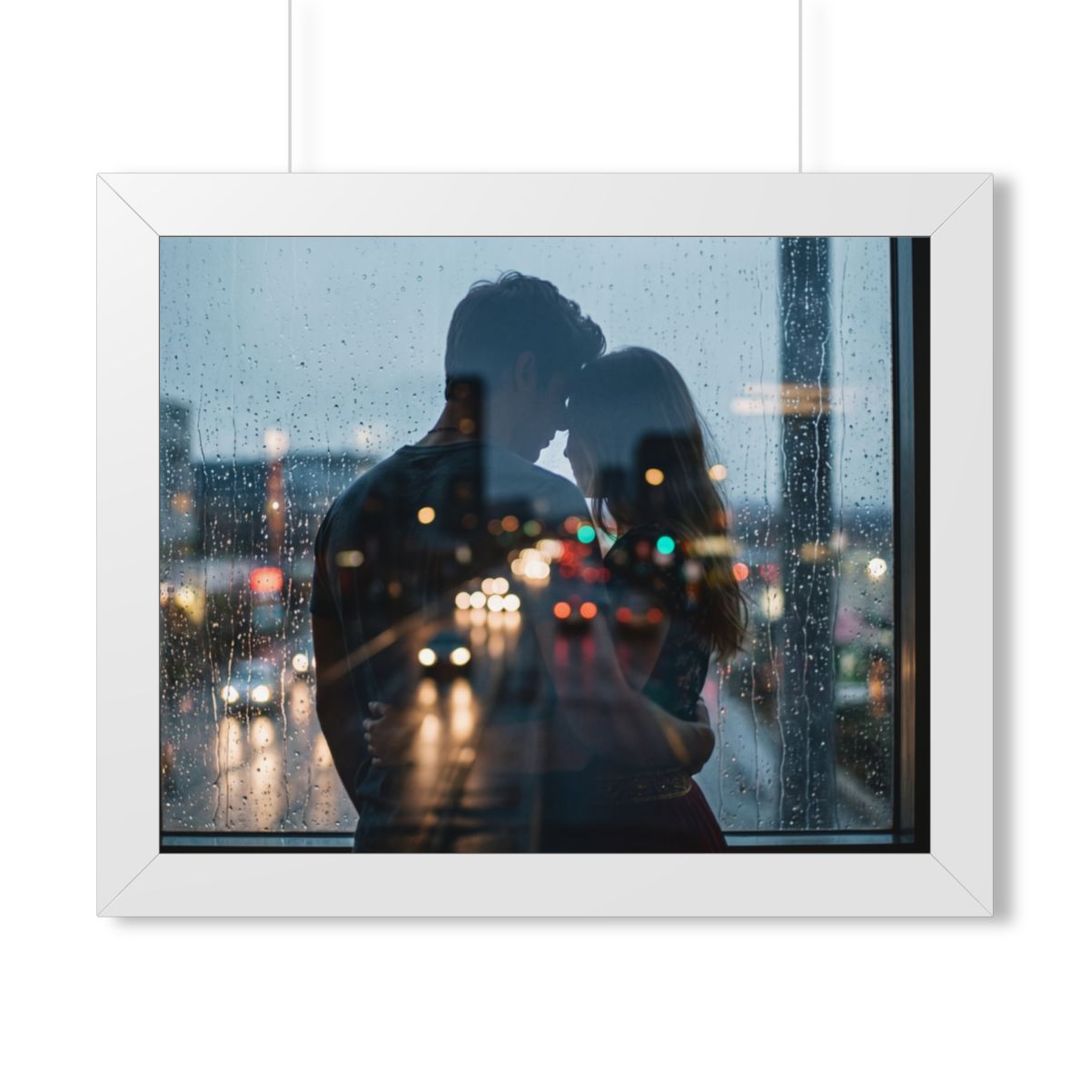 Framed Horizontal Poster - Rainy City — White (14×11, 16×12...