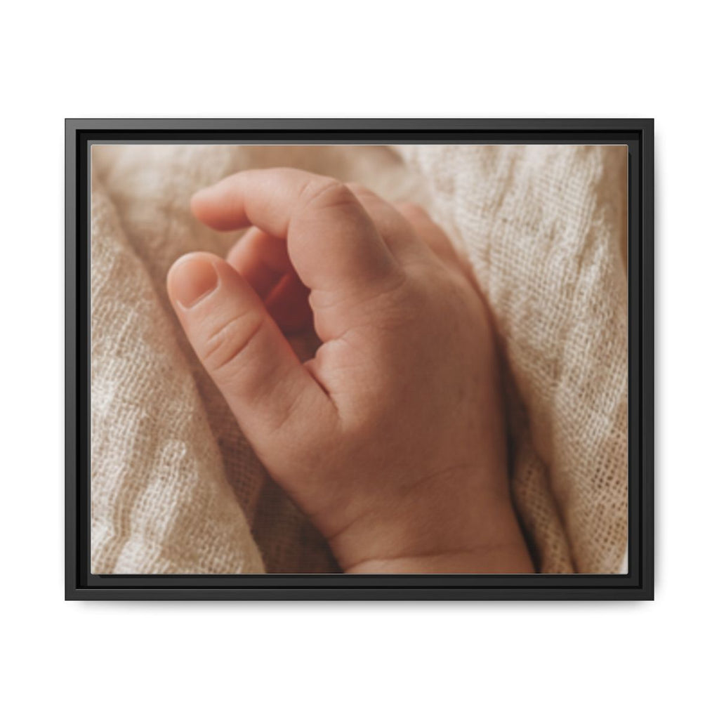 Framed Matte Canvas - Tender Newborn Hand (10×8, 12×9, 14×11, 16×12, 20×10, 18×12, 20×16, 24×16, 24×18, 36×12, 24×20, 32×16, 30×20, 30×24, 32×24, 48×16, 36×24, 48×24, 40×30, 60×20, 48×32, 60×30 & 60×40)