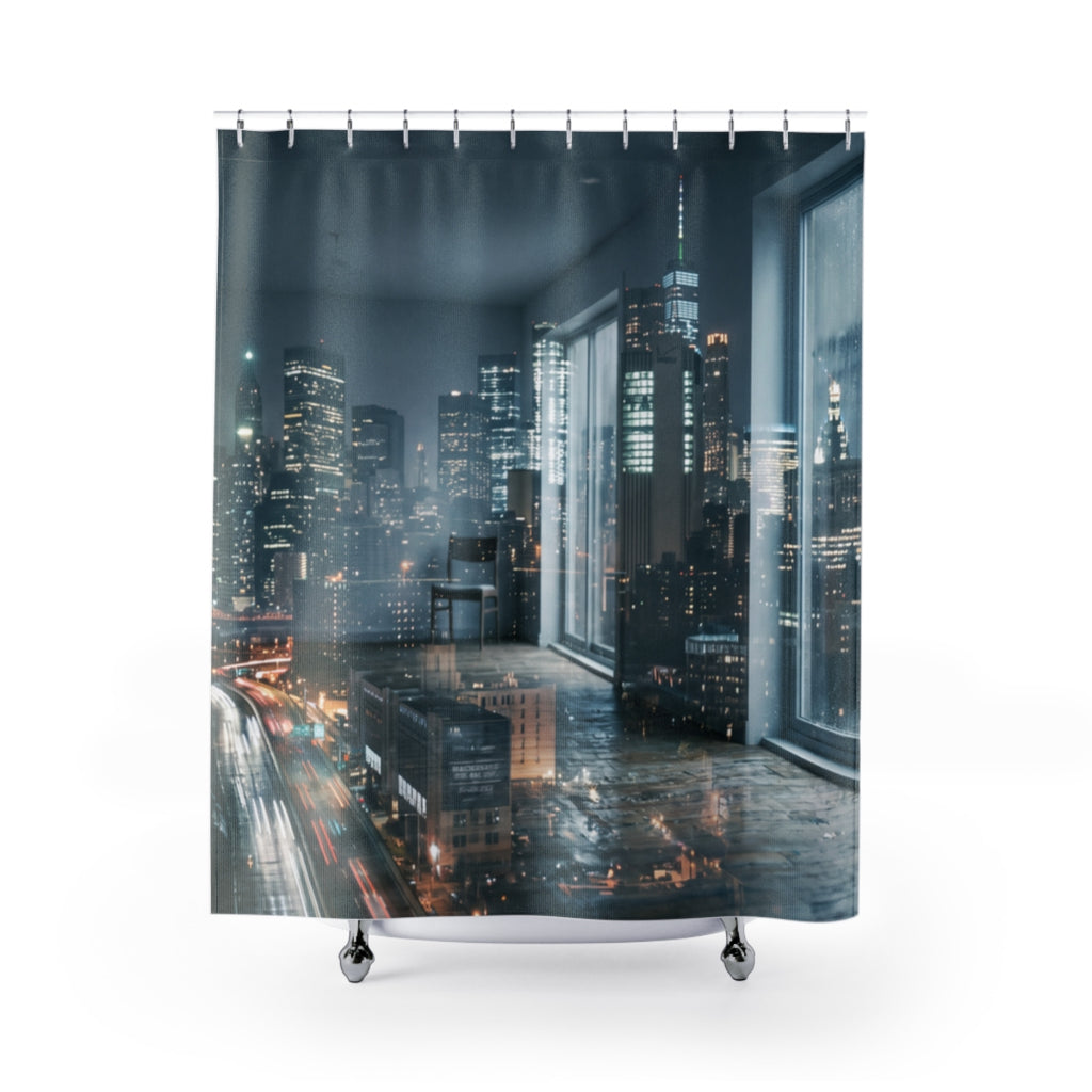 Shower Curtain - Midnight City Skyline | Echovira Gallery