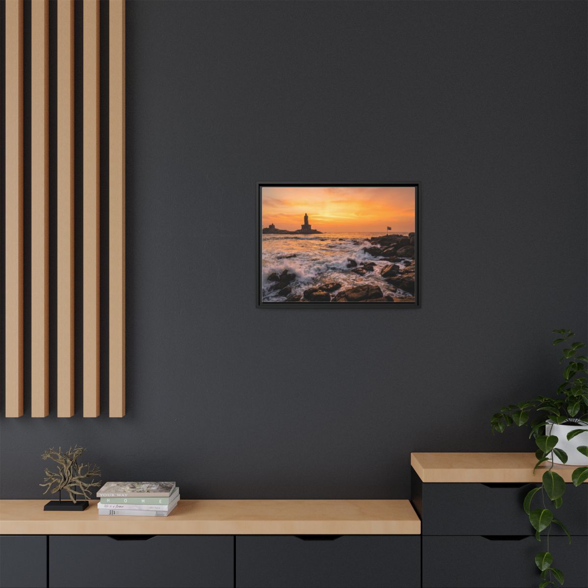 Framed Canvas - Golden Coast Dawn — Black / 1.25"