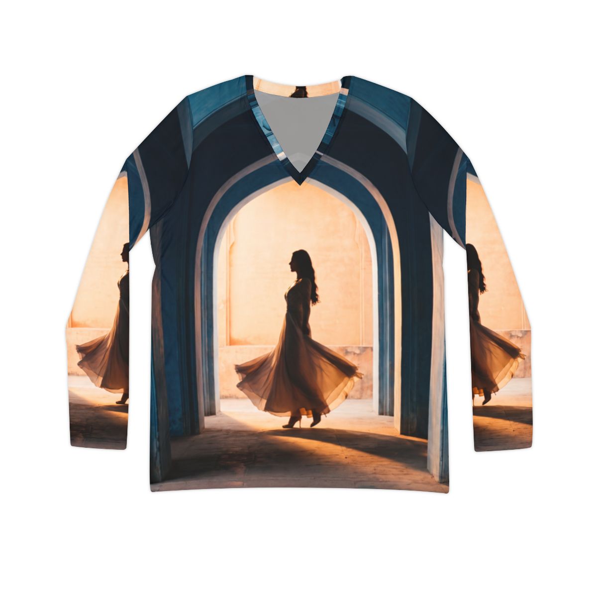 Women's V-Neck Shirt with Cerulean Arch Silhouette