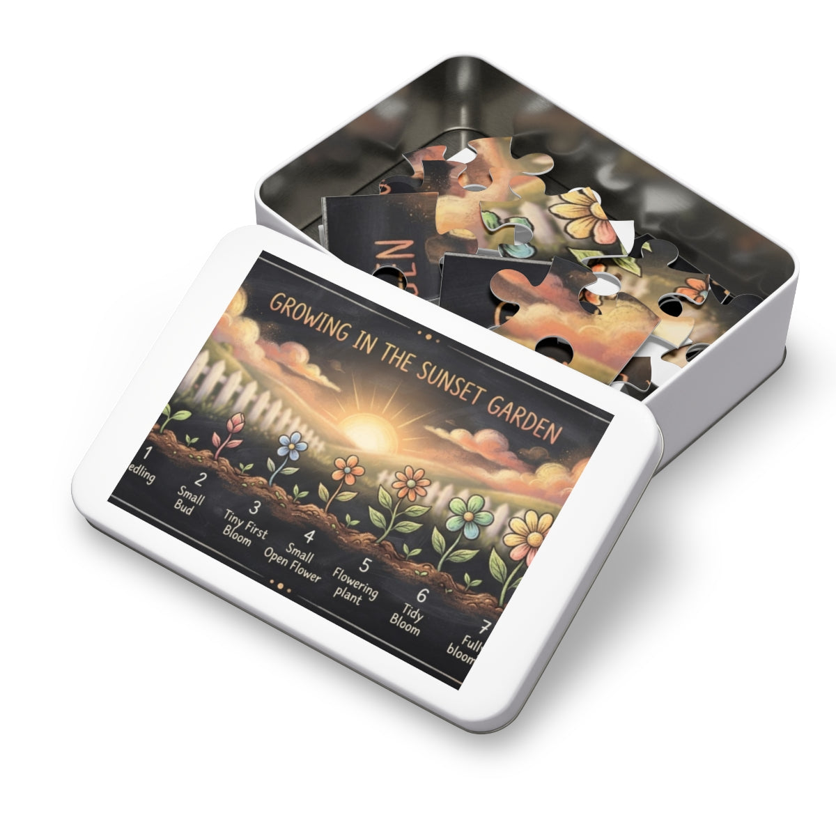 Jigsaw Puzzle with Tin - Sunset Garden Bloom (30, 110, 252...