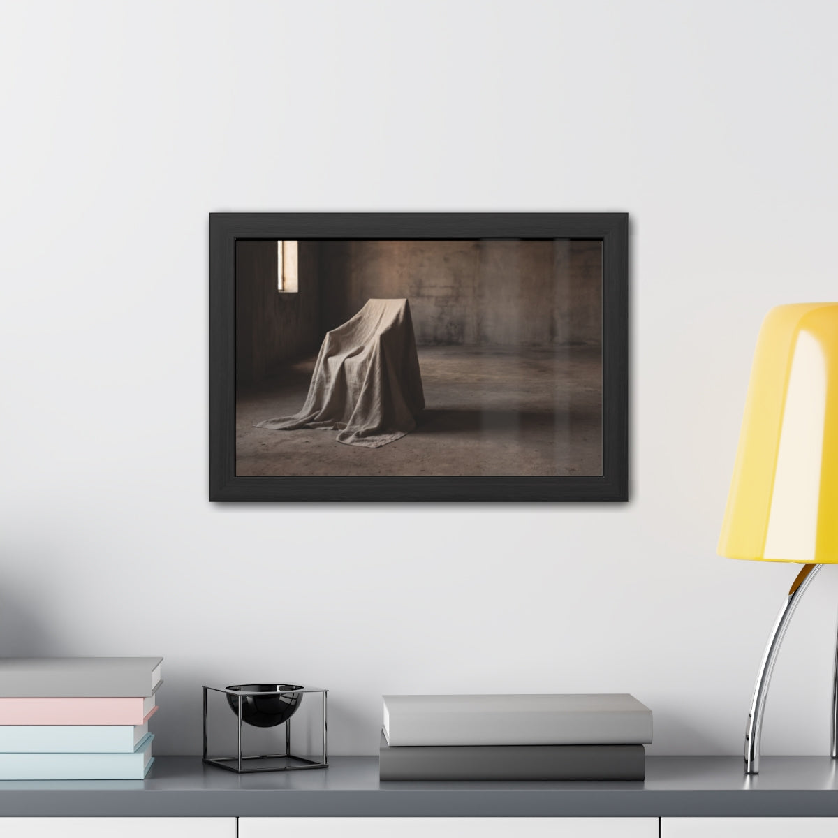 Framed Posters - Silent Shadow Covered Chair Art — Landscape...