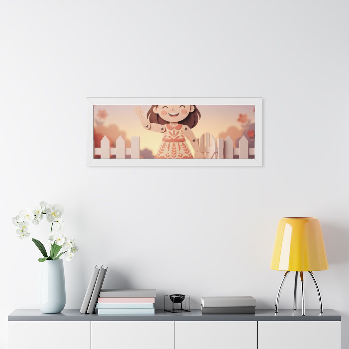 Framed Horizontal Poster - Garden Girl Gate — White (14×11...