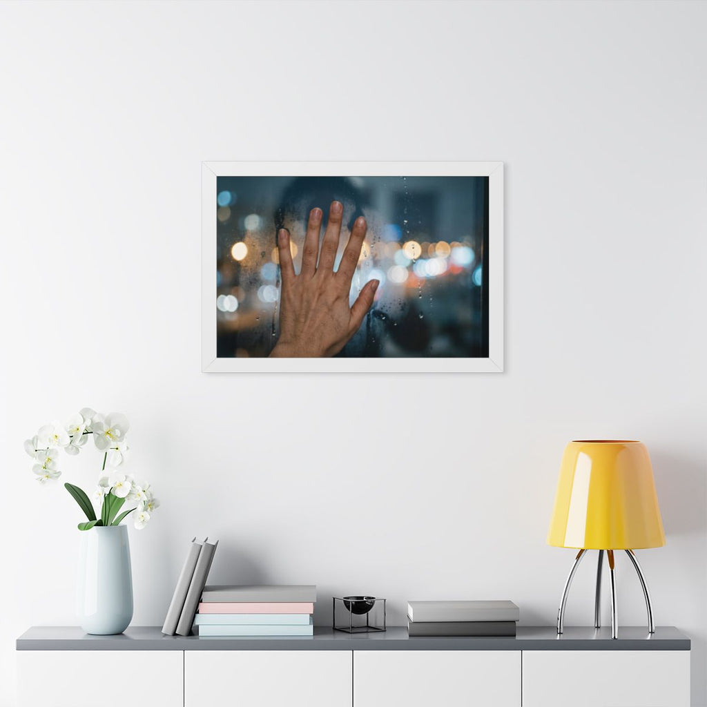 Framed Horizontal Poster Rainy City Window Art