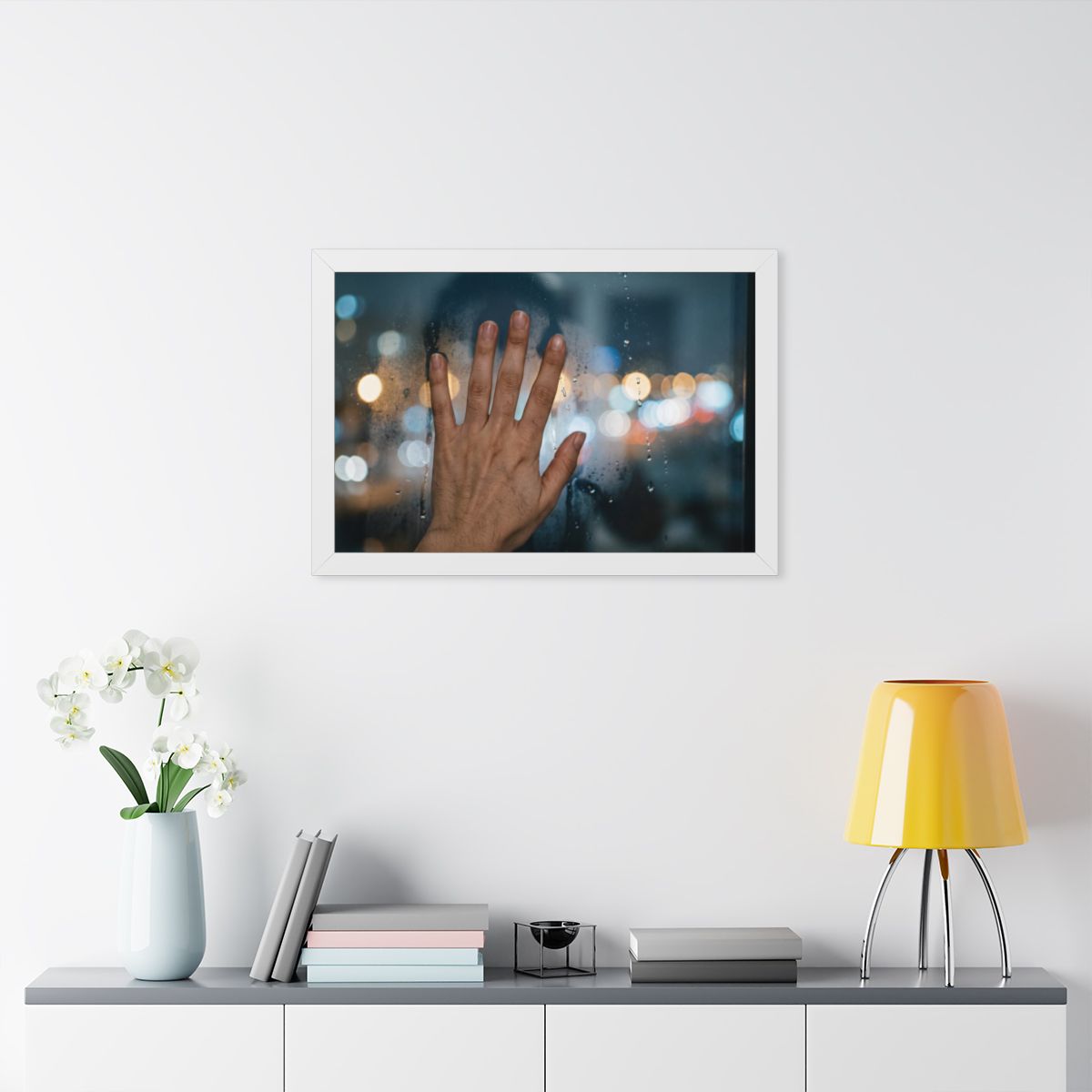 Framed Horizontal Poster Rainy City Window Art